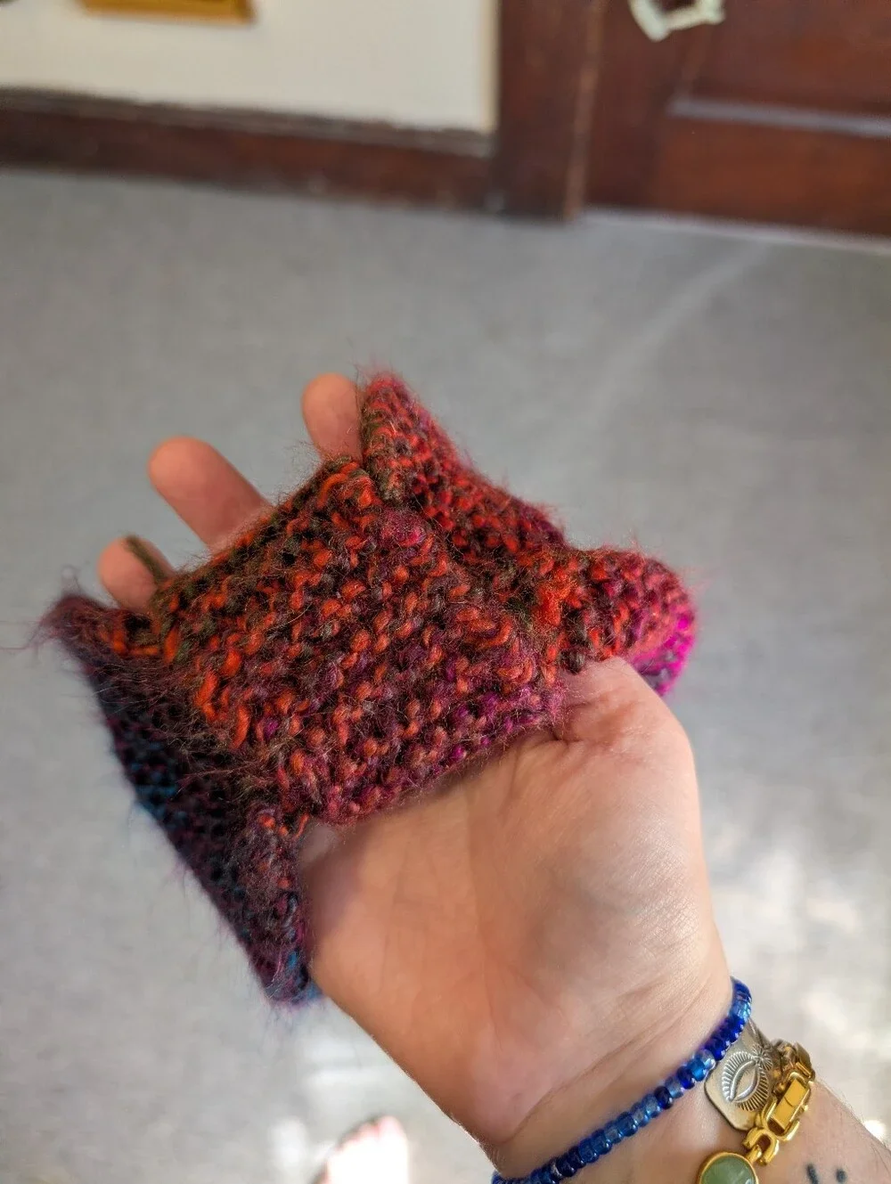 Hand Knit Rainbow Gradient Winter Headband‎ With Knotted Front Accent